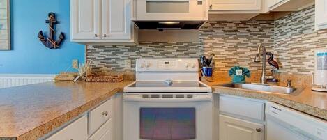 Fridge, microwave, oven, dishwasher