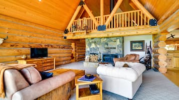 TV, fireplace, DVD player, books