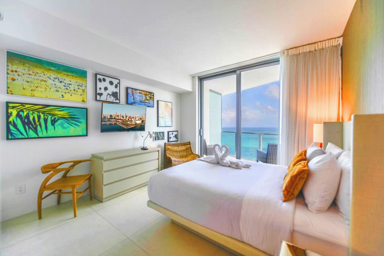 Luxury Apartment, 2 Bedrooms, Beach View | Premium bedding, desk, blackout drapes, iron/ironing board