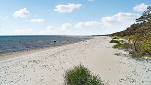 A beach with a sandy shore and sparse vegetation. - Cozy home in Nexø with kitchen (Nexø)