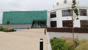 A building with a green facade and a white dome, labeled "SPANISH CITY." - 2 Hartburn Road (North Shields)