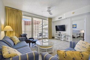 Condo, 1 Bedroom | Living area - Shores of Panama 1717 - 1 Bedroom + Bunk room . Gulf-Front with Oversized Balcony! 1 Condo by RedAwning (Panama City Beach)