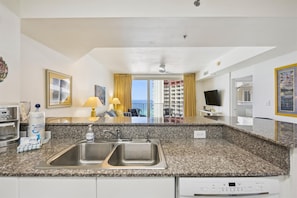 Condo, 1 Bedroom | Private kitchen | Fridge, oven, coffee/tea maker, toaster - Shores of Panama 1717 - 1 Bedroom + Bunk room . Gulf-Front with Oversized Balcony! 1 Condo by RedAwning (Panama City Beach)