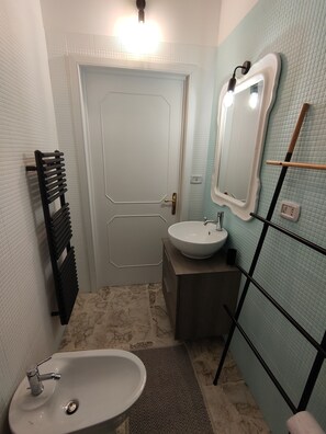 Séchoir à cheveux, serviettes fournies, savon, papier de toilette