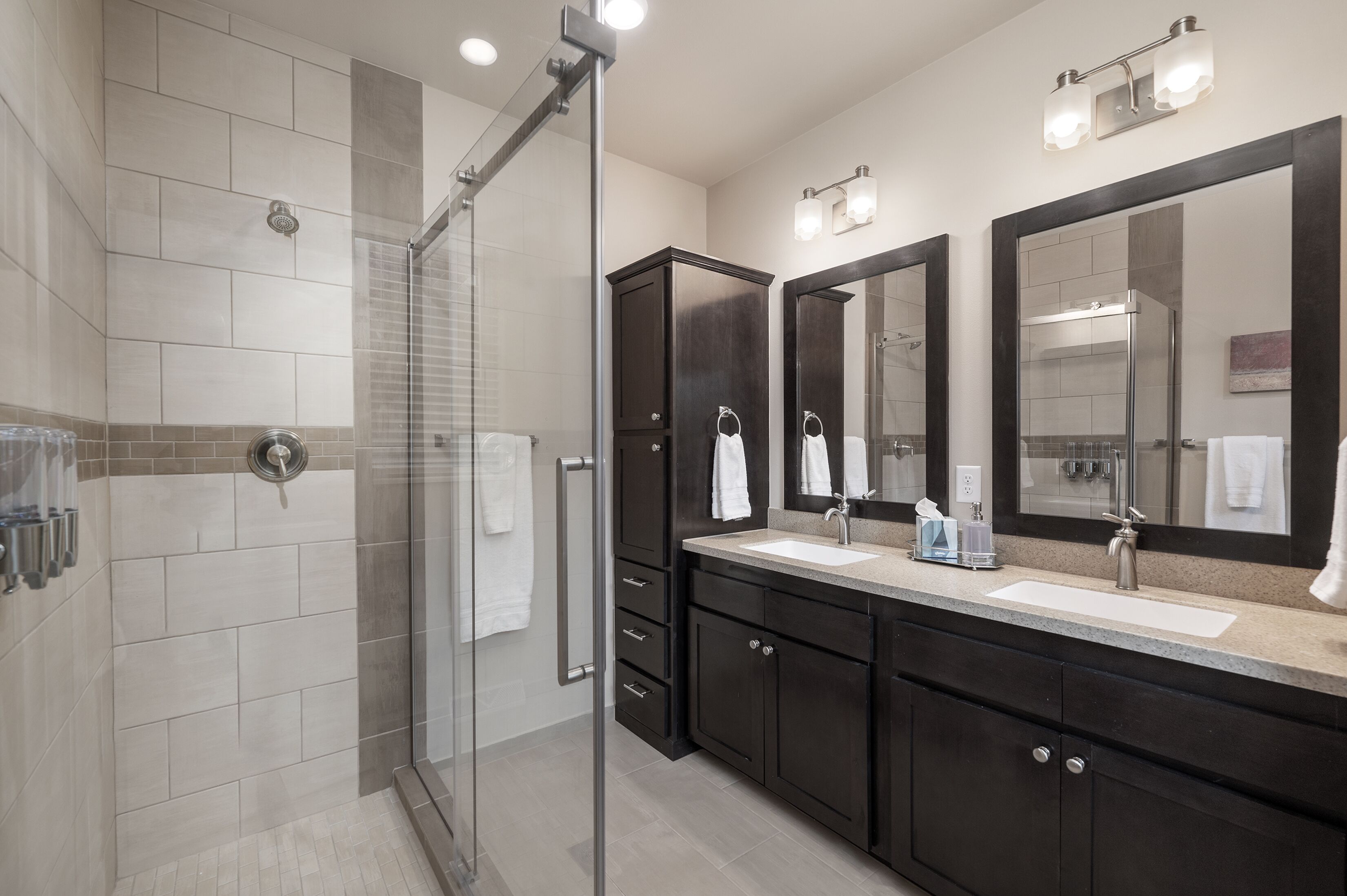 Shower, eco-friendly toiletries, hair dryer, towels