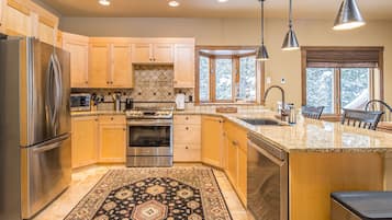 Fridge, microwave, oven, dishwasher