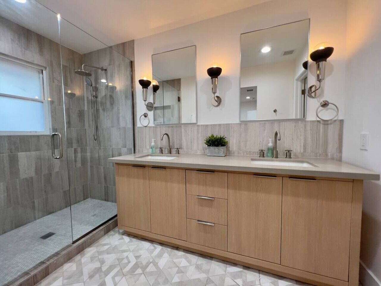 Brand new vanity and shower in the master bathroom