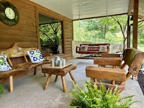 Terrace/patio - Secluded Hillside Cabin on Historic working Farm (Lampe)