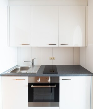 Fridge, microwave, oven, stovetop - Studio Apartment 'Schneckenhalde' with Mountain View, Balcony and Wi-Fi (Bad Säckingen)