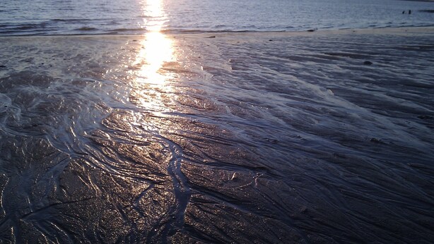 A beach with sunlight reflecting on wet sand. - Entdecke die Perfekte Kombination aus Ländlicher Idylle und Urbanem Flair (Kollmar)