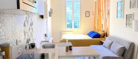 Desk, iron/ironing board, travel cot, free WiFi