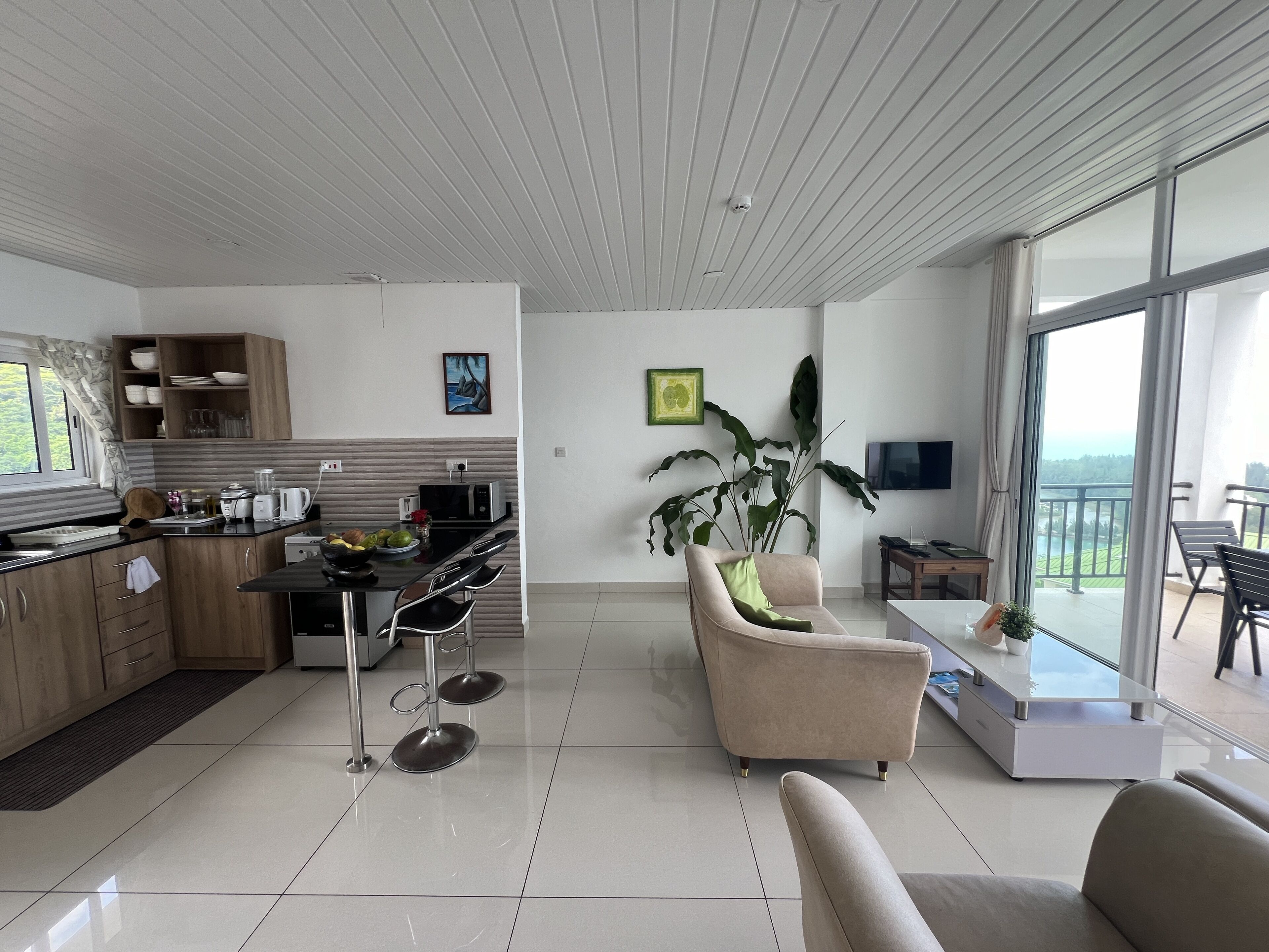 Familienapartment, 2 Schlafzimmer, Meerblick | Wohnbereich | Drucker
