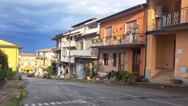 Une rue bordée d’immeubles à plusieurs étages, dont certains sont dotés de balcons et de plantes en pot.