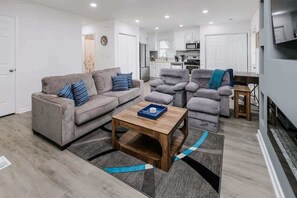 TV, fireplace, offices