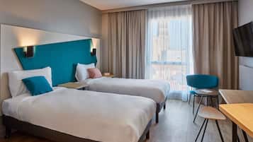 In-room safe, laptop workspace, blackout curtains, soundproofing