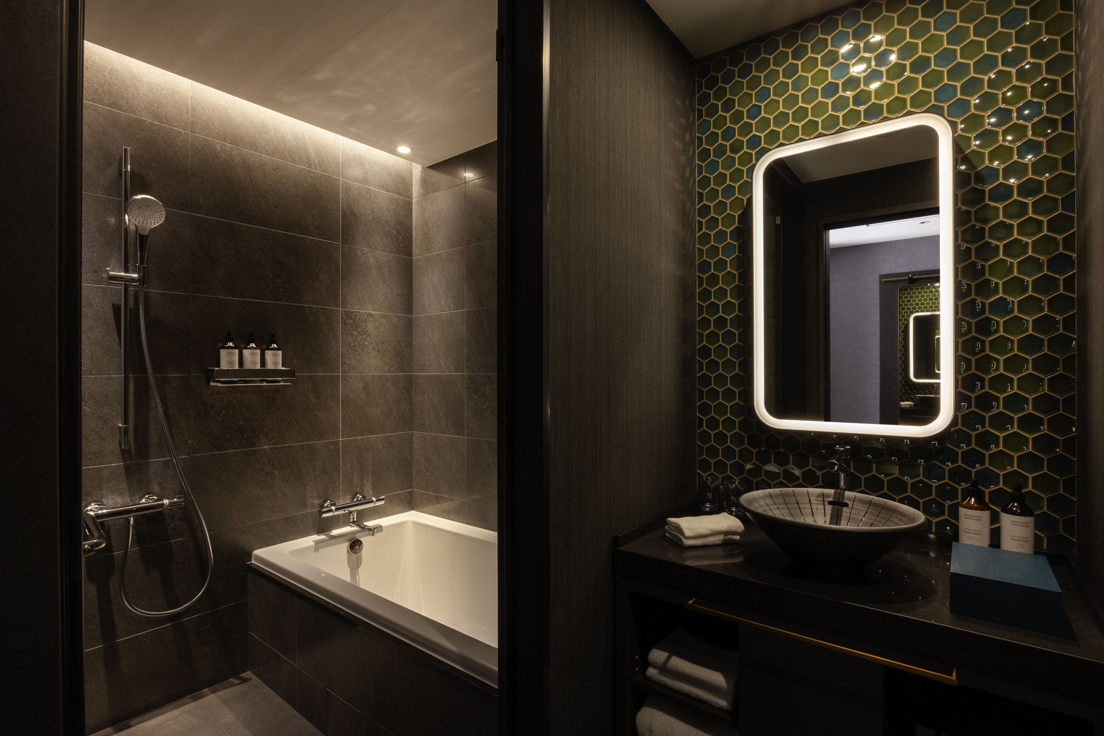 free toiletries, hair dryer, bidet, towels