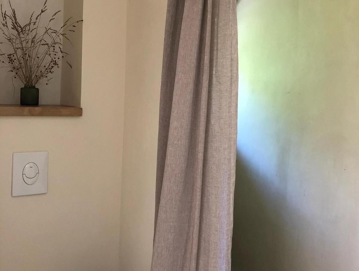 Un baño con un perchero, un interruptor de luz y una planta en maceta.