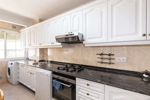 Fridge, microwave, oven, dishwasher