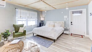 1 bedroom, desk, iron/ironing board, travel cot