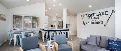 Smart TV, foosball, table tennis, computer monitors