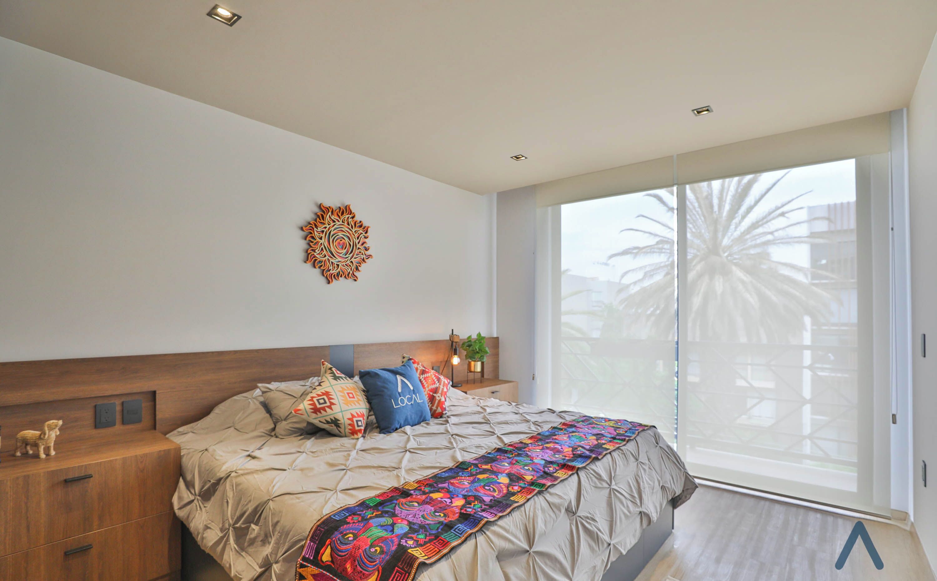 Desk, laptop workspace, blackout drapes, iron/ironing board