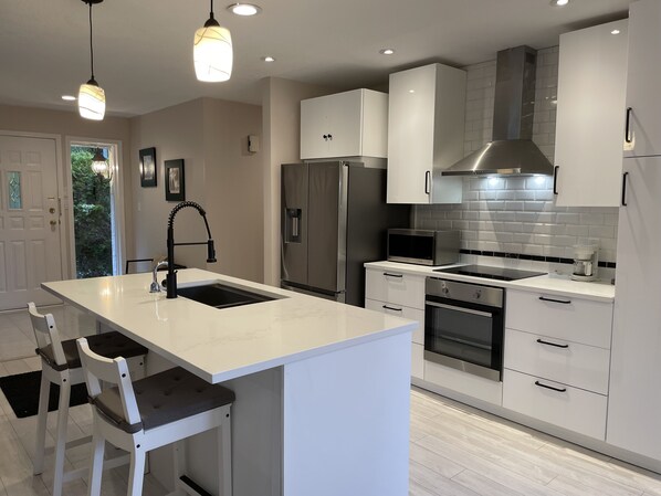 Frigorífico, microondas, horno y placa de cocina