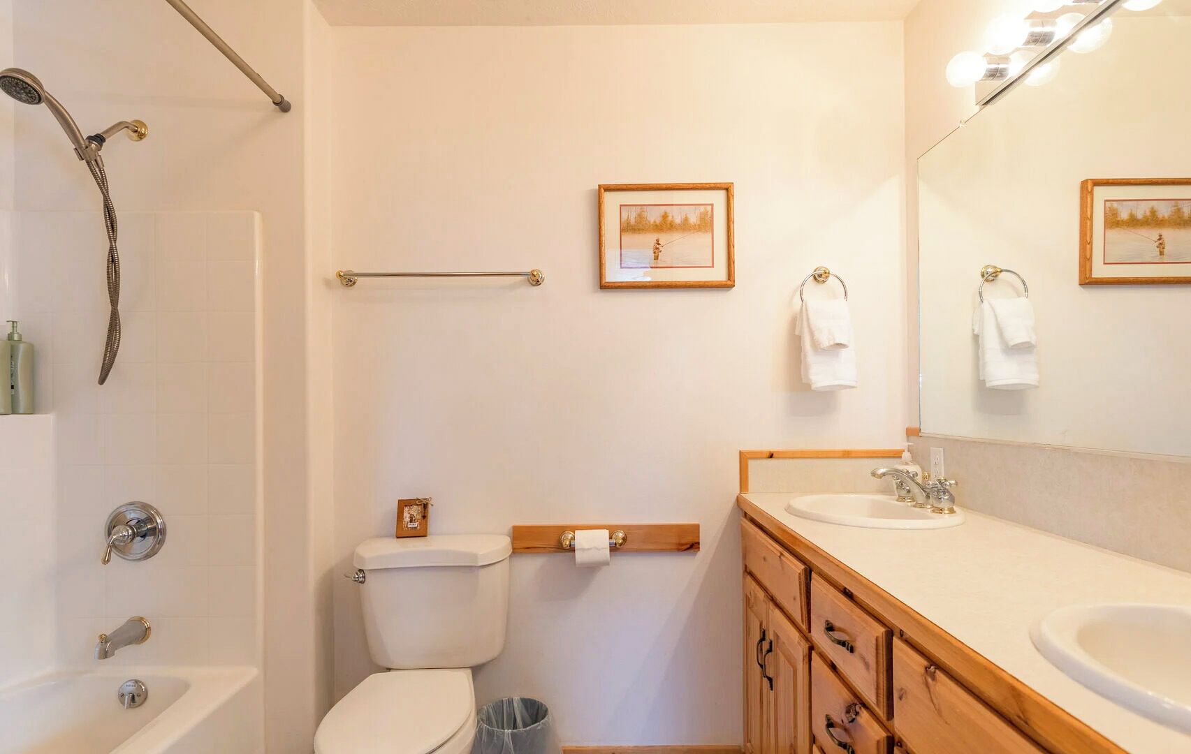 Combined shower/tub, towels