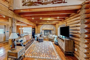 TV, fireplace, DVD player, video library
