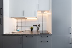 Kühlschrank, Mikrowelle, Herdplatte, Geschirrspüler