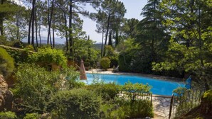A swimming pool surrounded by lush greenery and trees. - La Tourelle des Ocres by Interhome (Roussillon)