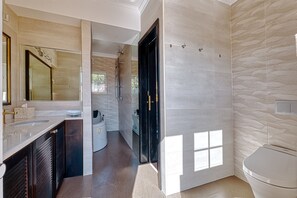 Jetted tub, bidet, towels
