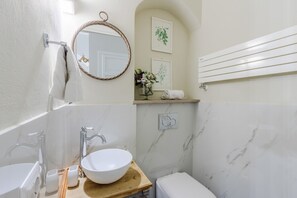 Shower, hair dryer, bidet, towels