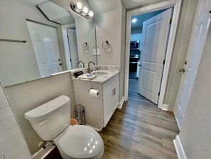 Shower, eco-friendly toiletries, hair dryer, towels