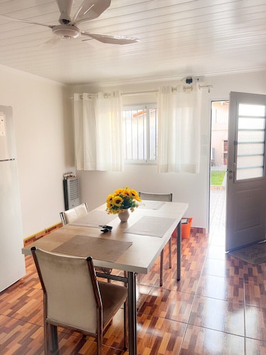 Complete house with garage and patio with barbecue