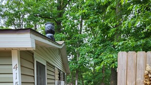 A residential property with a house number 4150, a concrete pathway, a wooden fence, and a potted plant. - Rustic and Eclectic open floor Plan Cabin with Canal view In Cranberry lake 😋.  (Harrison)