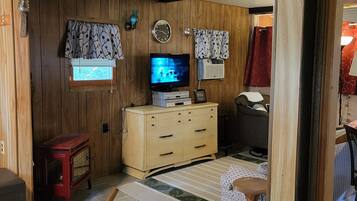 TV connectée, cheminée, livres, chaßne hi-fi