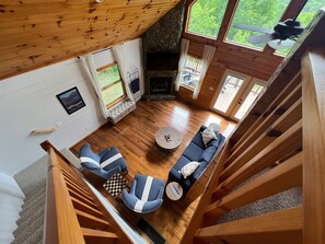 Smart TV, fireplace, video games, DVD player