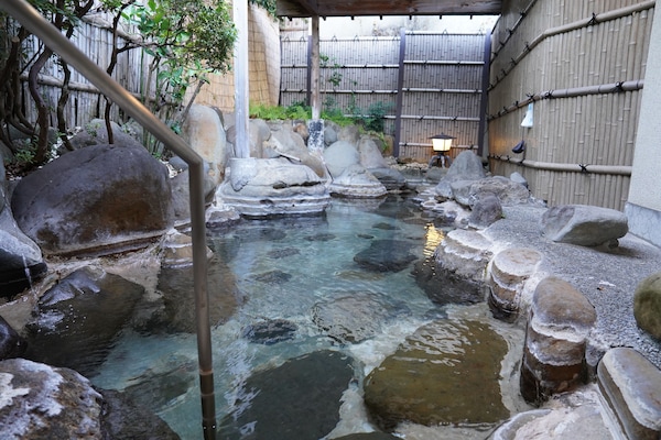Separate tub and shower, hair dryer, towels, soap