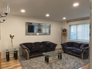 Smart TV, fireplace, DVD player, computer monitors