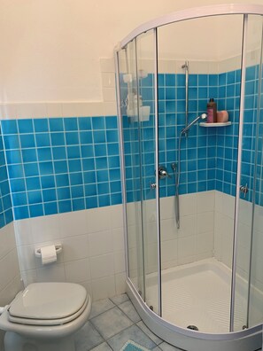 Douche, séchoir à cheveux, bidet, serviettes fournies