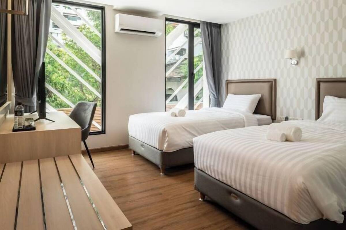Blackout curtains, rollaway beds, free WiFi, bed sheets
