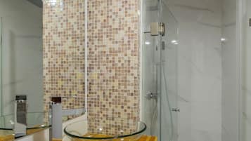 Shower, hair dryer, bidet, towels