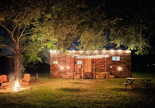 Cabin 2 near the river nestled next to Sam Houston Park with a fire pit 