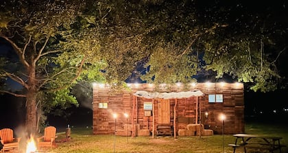 Cabin 2 near the river nestled next to Sam Houston Park with a fire pit