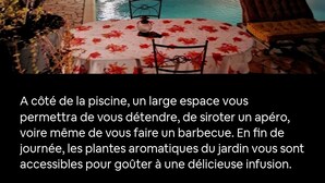 A poolside area with a table and chairs, a hammock, and a barbecue setup. - La Maison de Jo (Saint Paul)