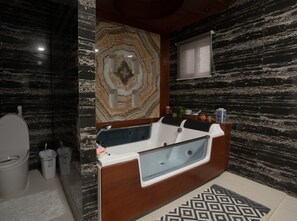 Shower, jetted bath, hair dryer, bidet