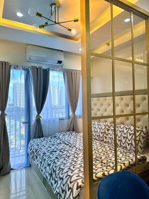1 bedroom, desk, soundproofing, iron/ironing board