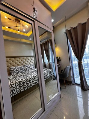 1 bedroom, desk, soundproofing, iron/ironing board