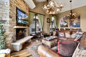 Deluxe Condo | Living area | 60-inch flat-screen TV with cable channels, fireplace - Arrowleaf by Luxury Mountain Destination (Park City)