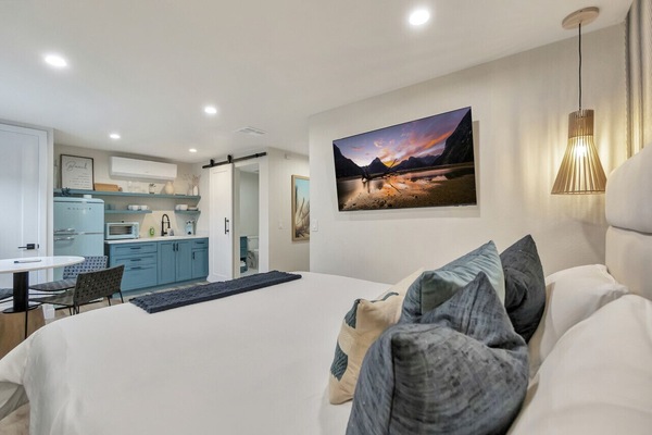 The studio offers a spacious bed with a TV- 65` SMART TV.